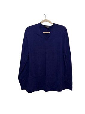 Alfani Mens V-Neck Long Sleeve Sweater XL 100% Pima Cotton Navy Blue